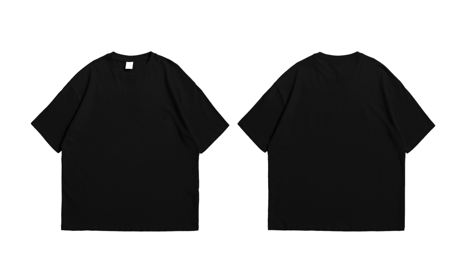 Übergroßes schwarzes T-Shirt Vorder- und Rückseite transparenter Hintergrund png