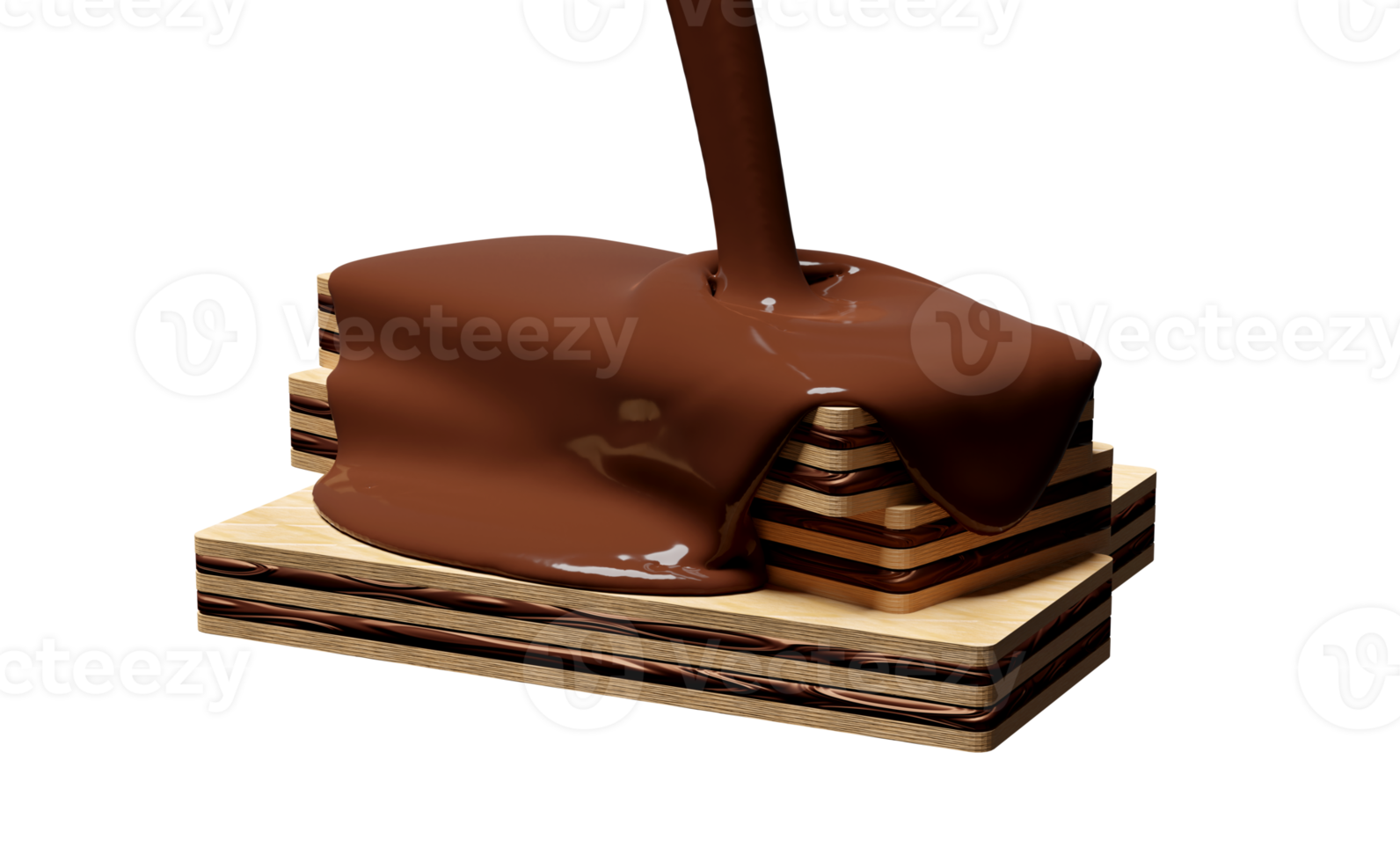 3d krokant wafel stokjes met gieten de heet chocola geïsoleerd. reclame voor verpakking, 3d geven illustratie png