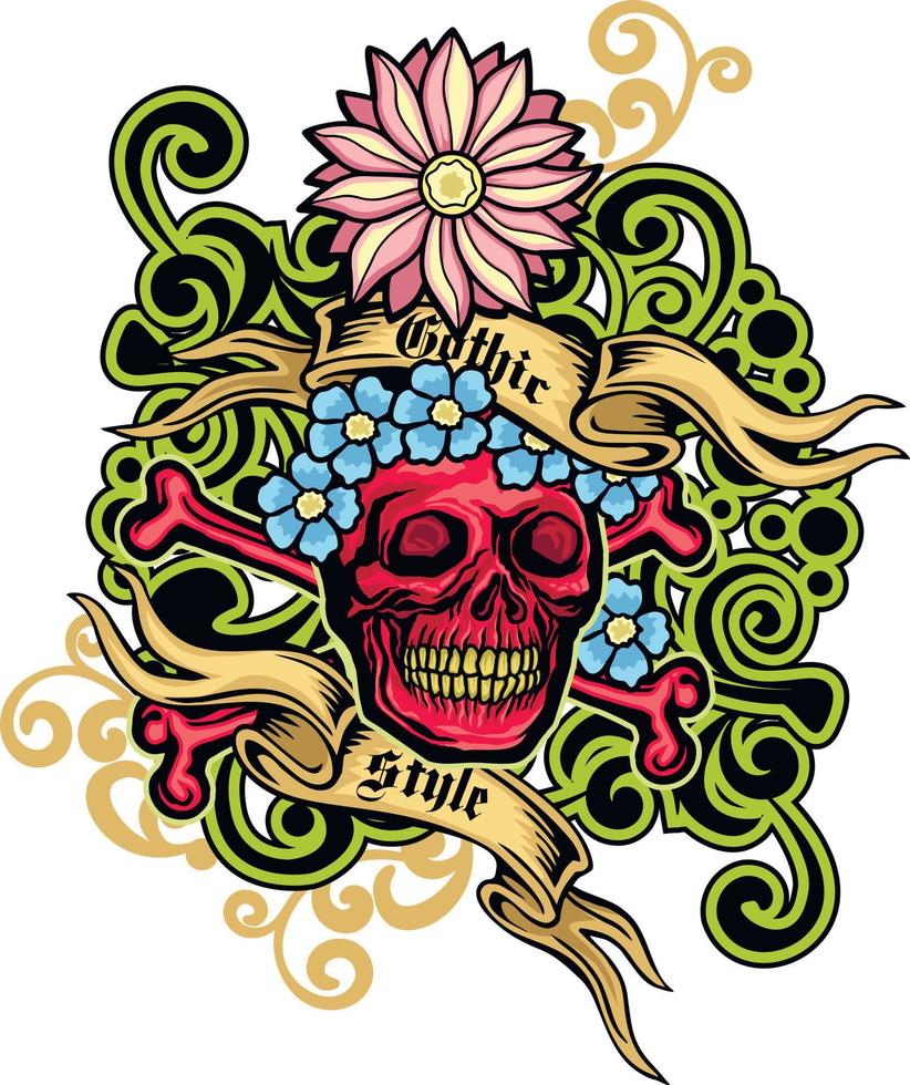 Signo gótico con calavera, camisetas de diseño vintage grunge vector