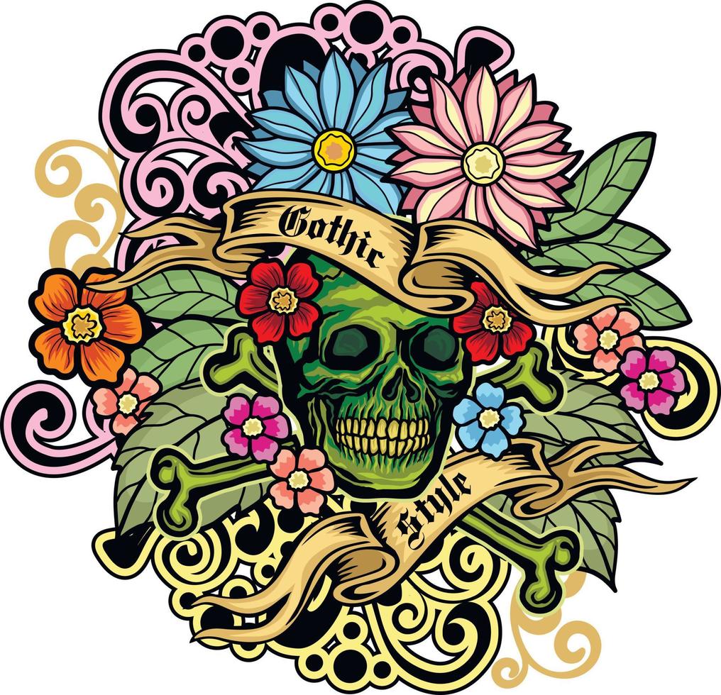 Signo gótico con calavera, camisetas de diseño vintage grunge vector