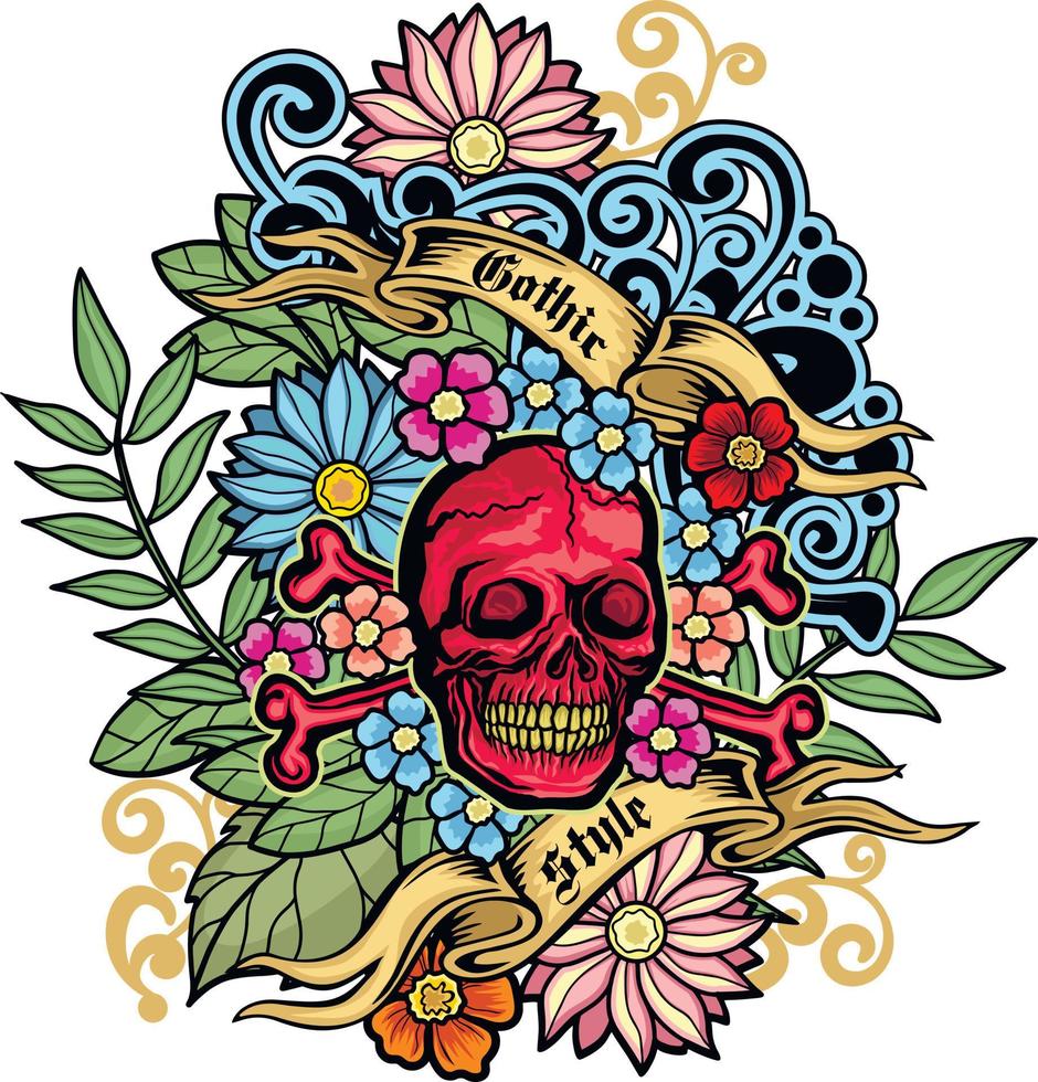 Signo gótico con calavera, camisetas de diseño vintage grunge vector