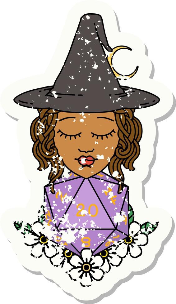 human witch with natural twenty dice roll illustration vector