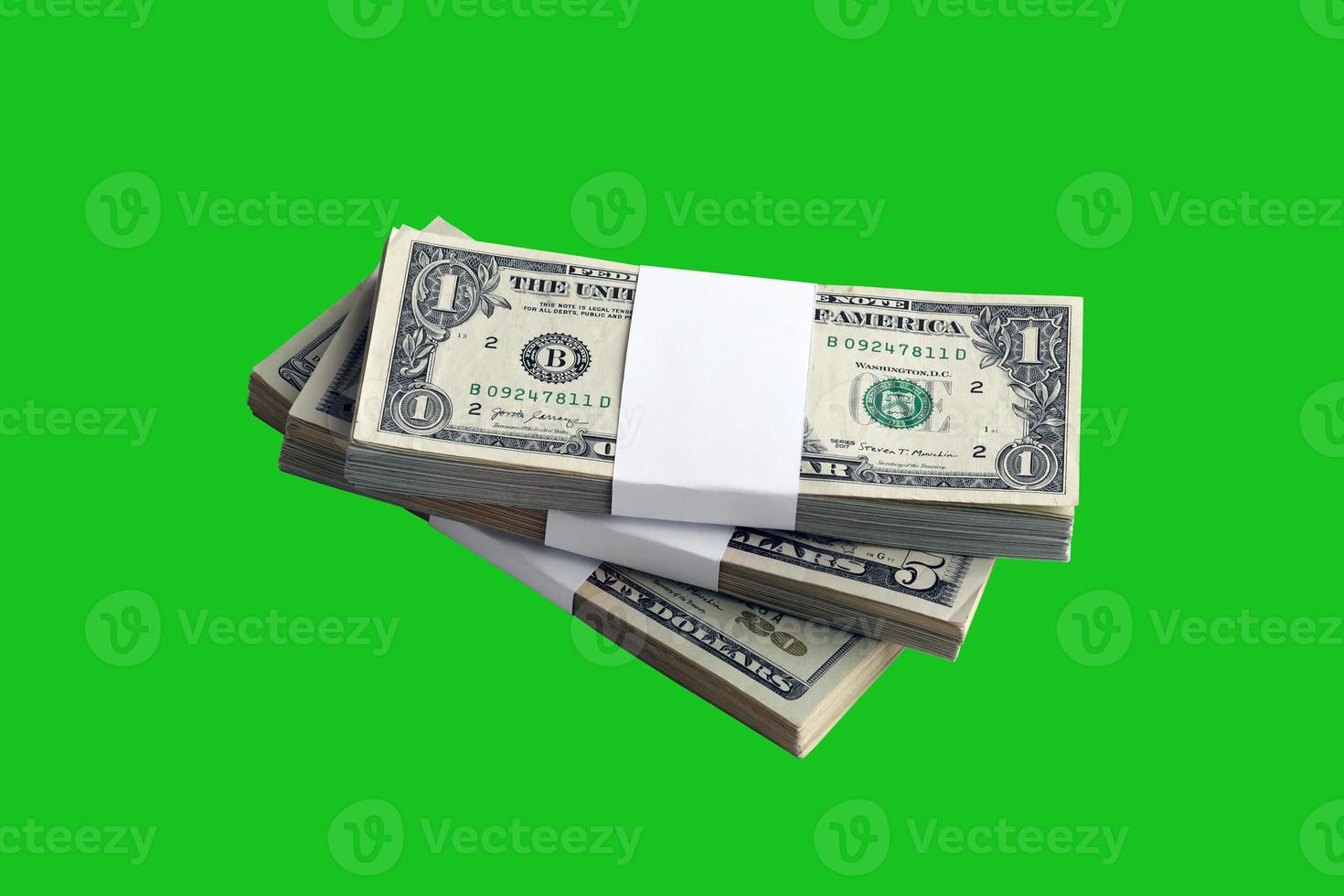 Bundle of US dollar bills isolated on chroma keyer green. Pack of american money with high resolution on perfect green mask photo