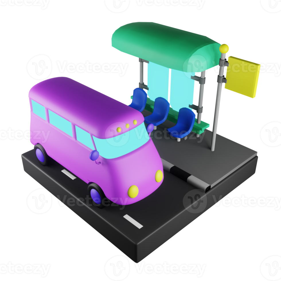 Arrêt de bus diorama isométrique 3d transparent png