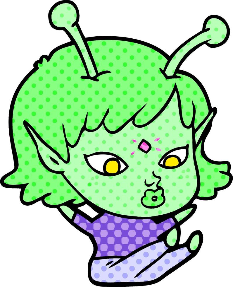 pretty cartoon alien girl sitting vector