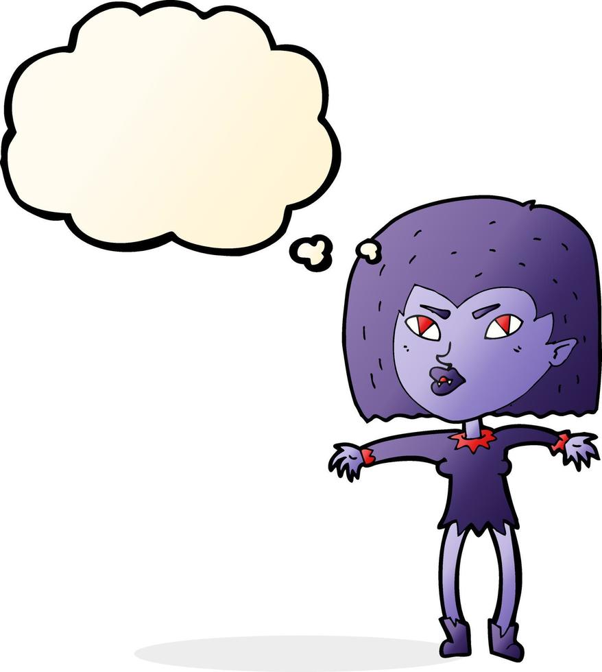 cartoon vampire girl with thought bubble vector