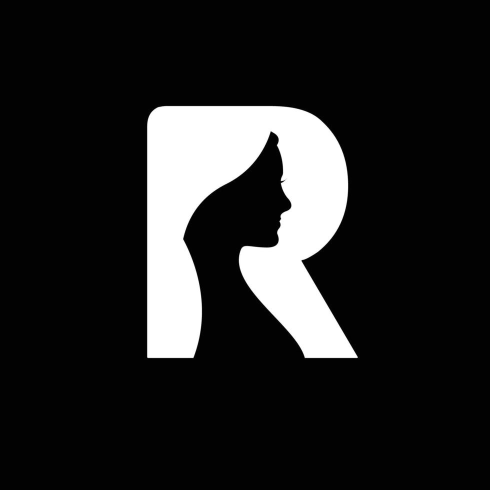 letter R and women silhouette logo vector design
