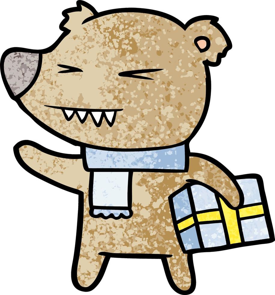 bear cartoon chraracter with present vector