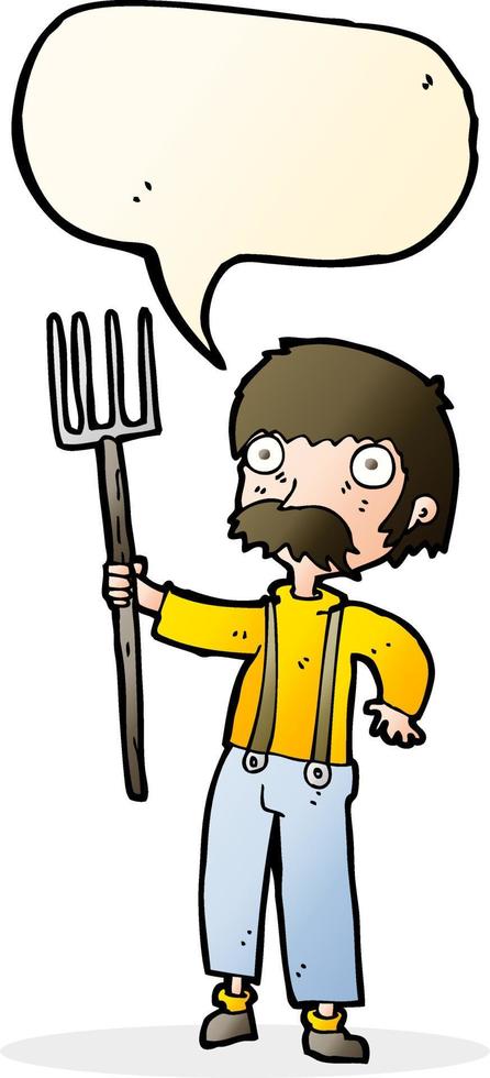cartoon farmer with pitchfork with speech bubble vector
