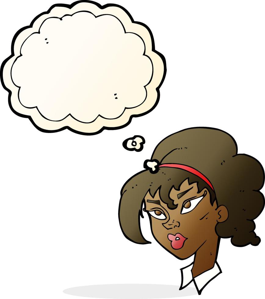 cartoon pretty woman with thought bubble vector