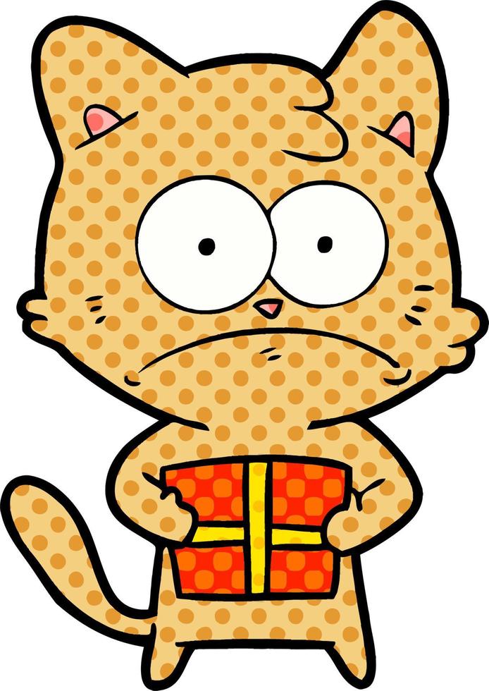 cartoon cat with present vector