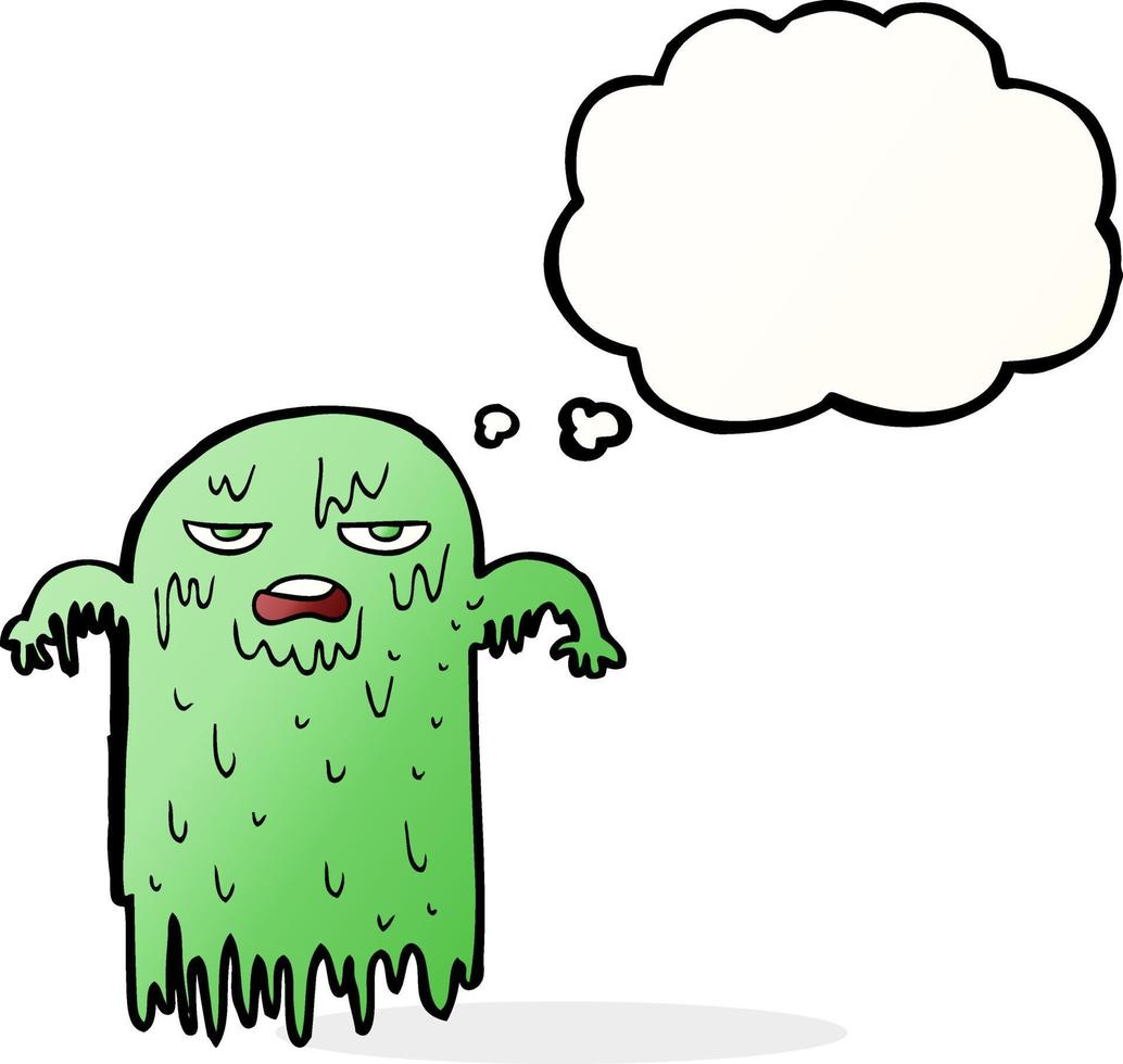 cartoon slimy ghost with thought bubble vector