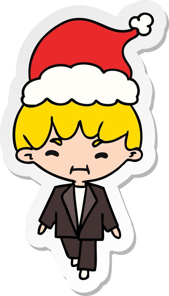 christmas sticker cartoon of kawaii boy vector