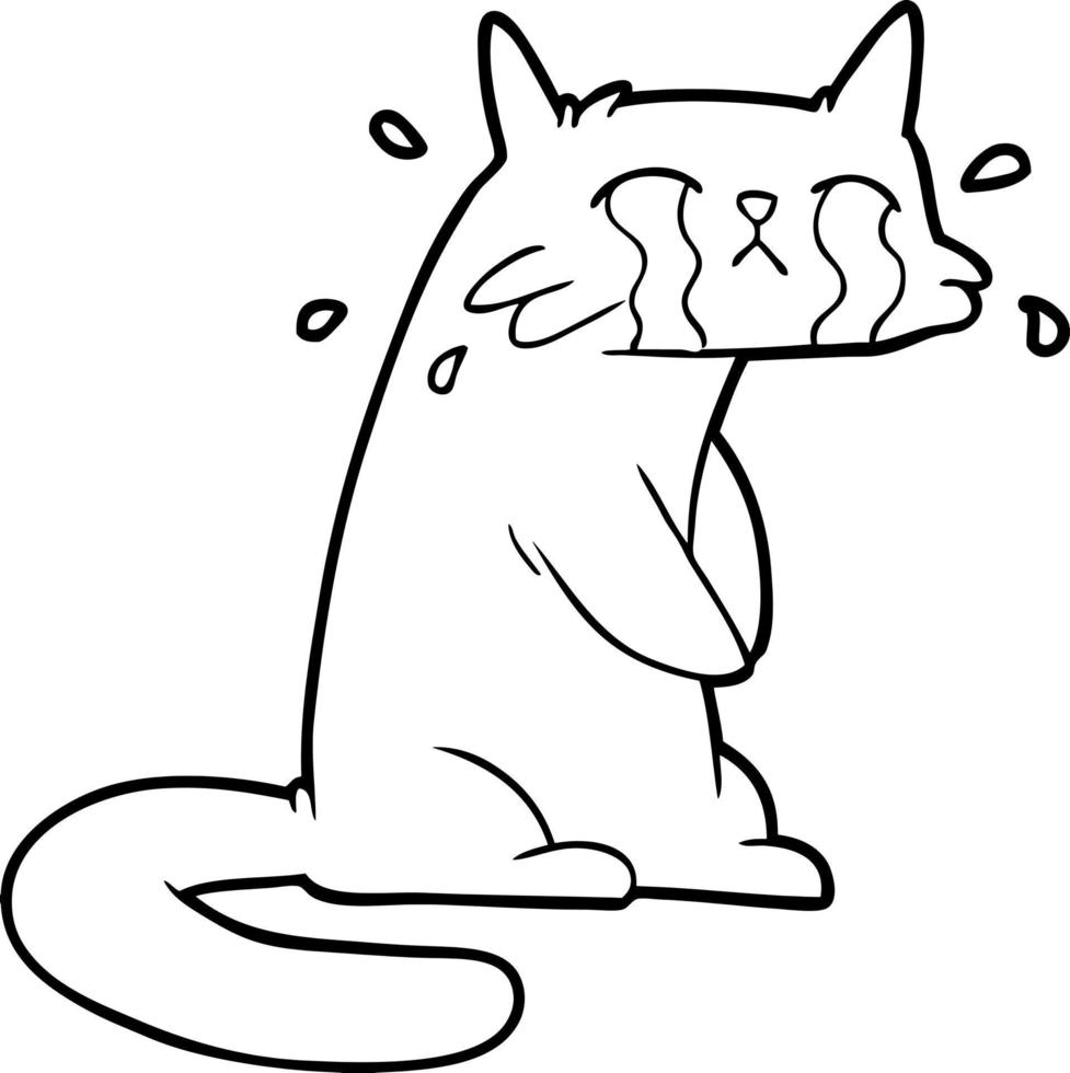 cartoon crying cat vector