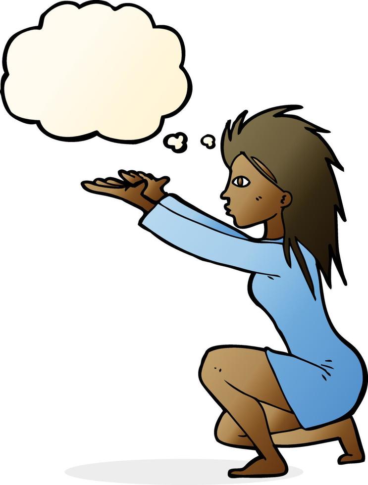 cartoon woman casting spell with thought bubble vector