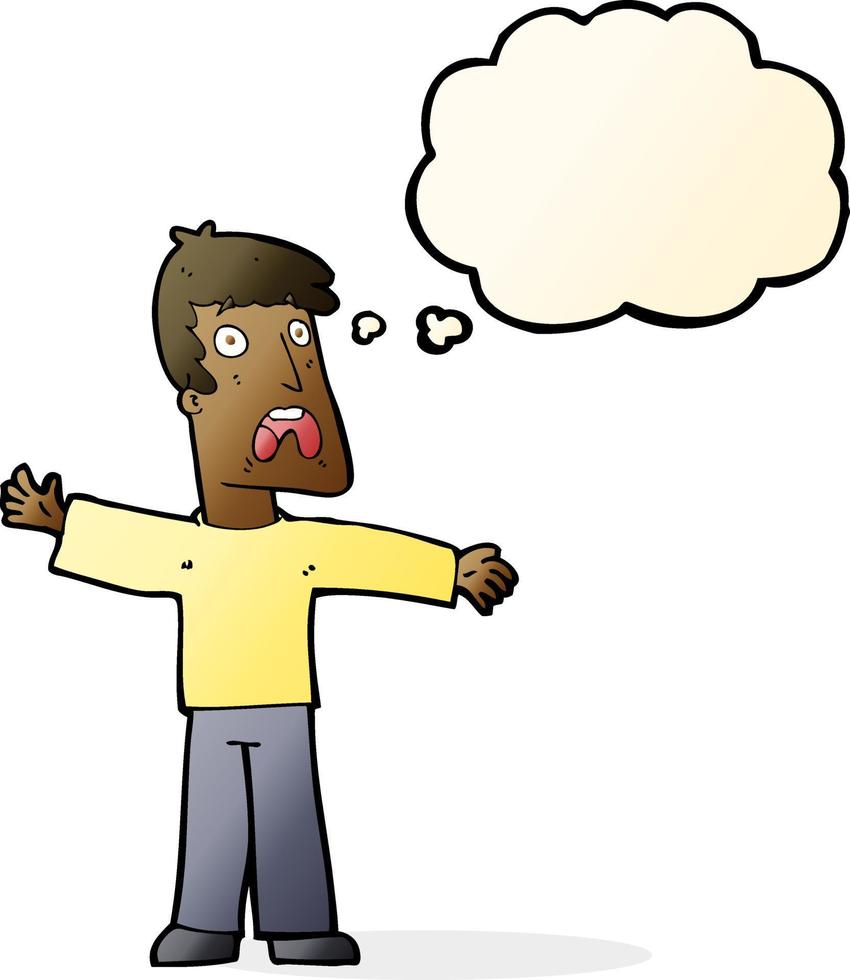 cartoon frightened man with thought bubble vector