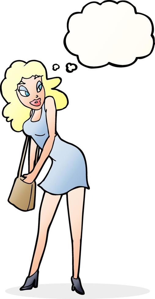 cartoon woman looking in handbag with thought bubble vector