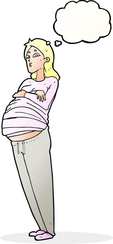 cartoon pregnant woman with thought bubble vector