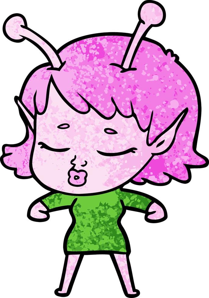 cute alien girl cartoon vector