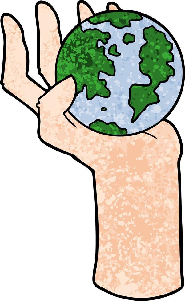 cartoon hand holding whole earth vector