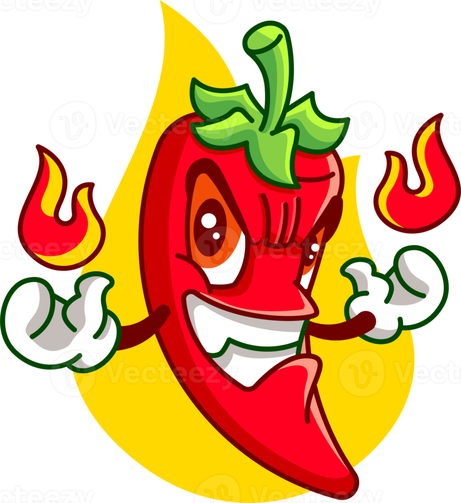 Mad face chilli cartoon character illustration png