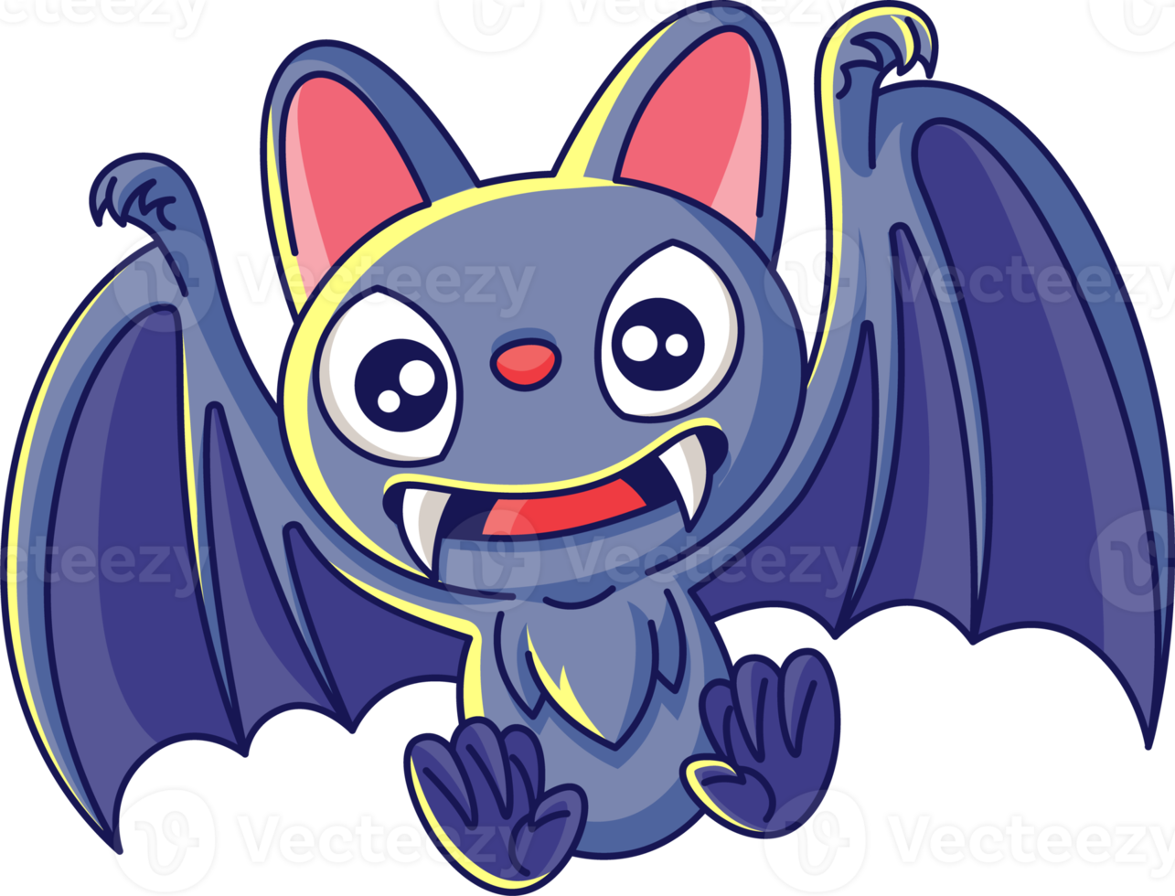 morcego bonito com personagem de desenho animado de dentes afiados png