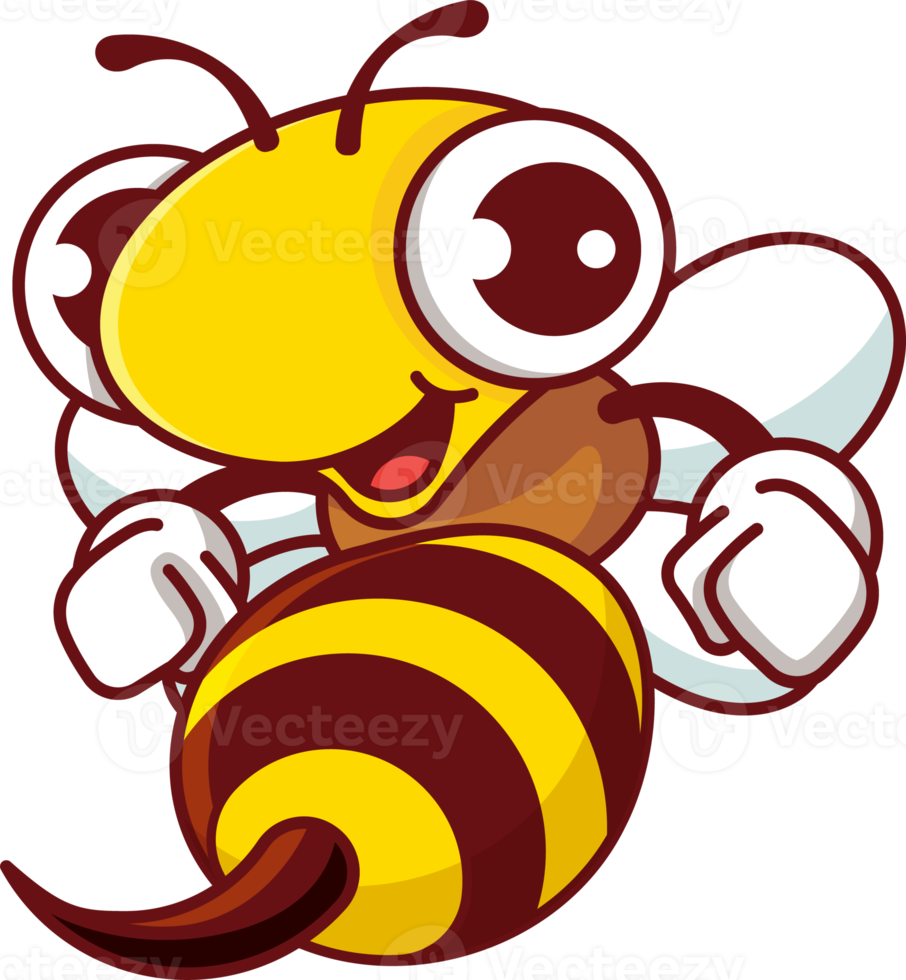 Cute bee holding fist cartoon character illustration png