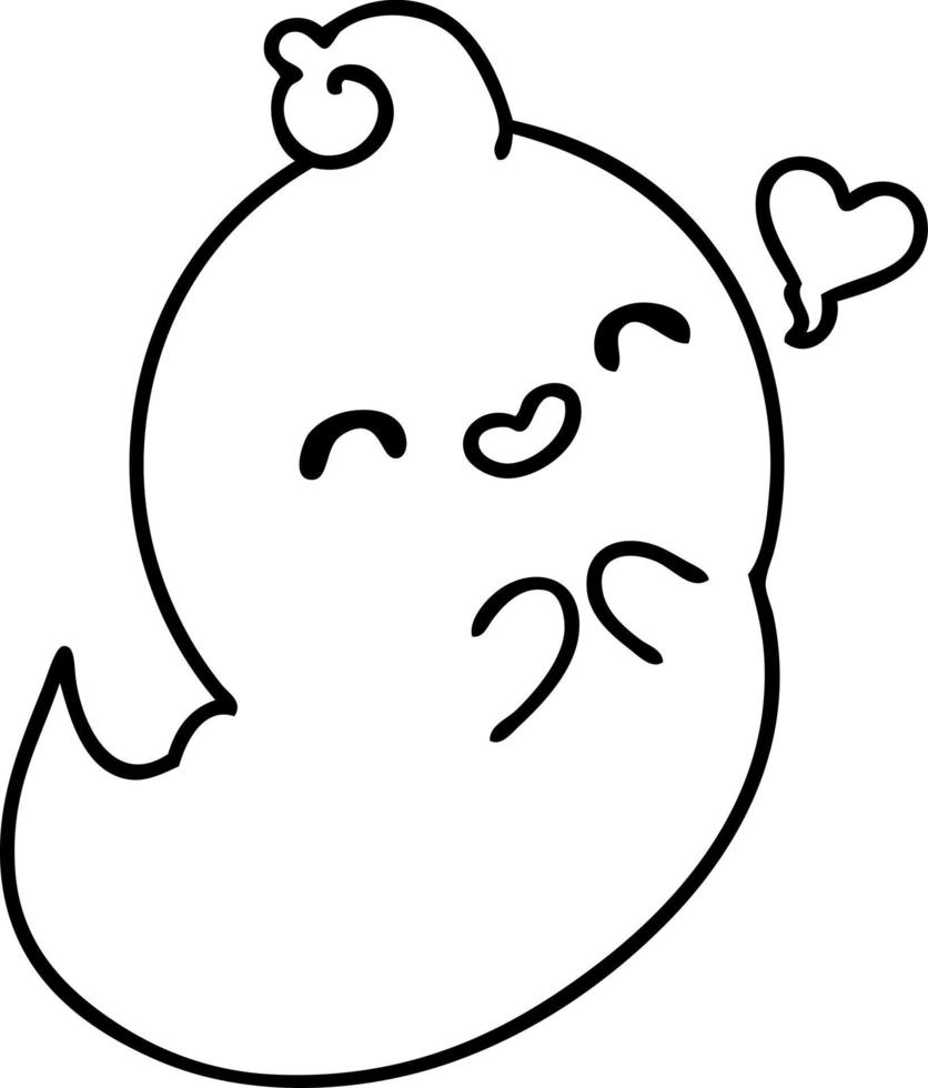 line doodle of a cute ghost in love vector