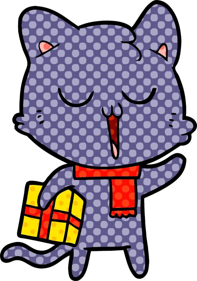 cartoon cat with gift vector