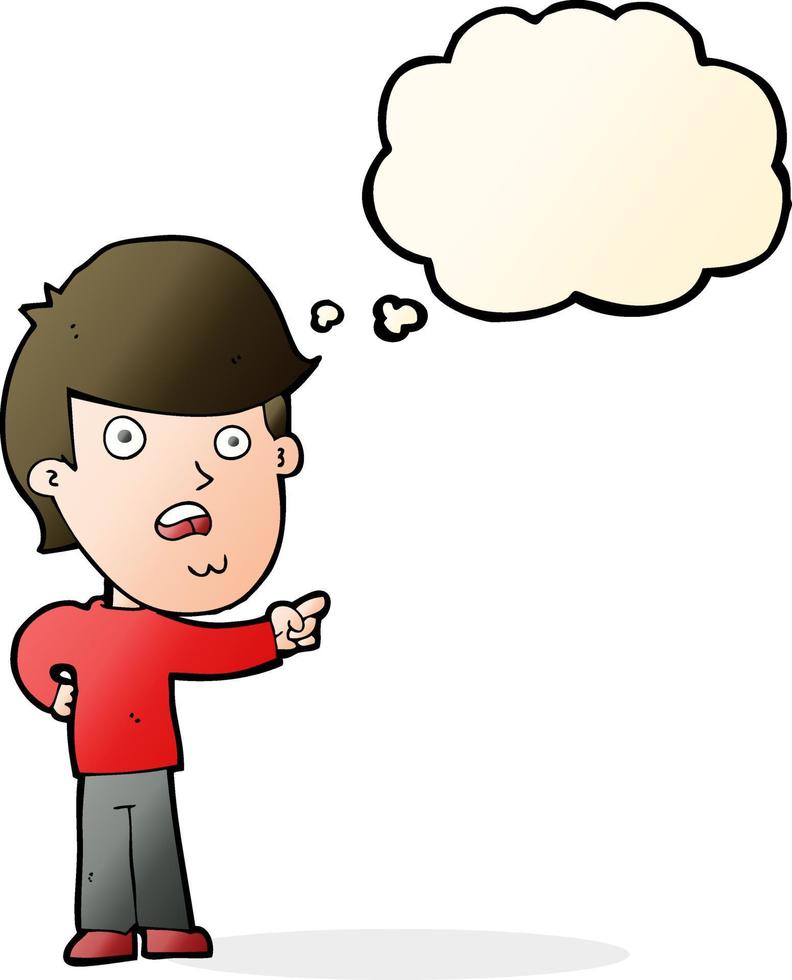 cartoon shocked man pointing with thought bubble vector