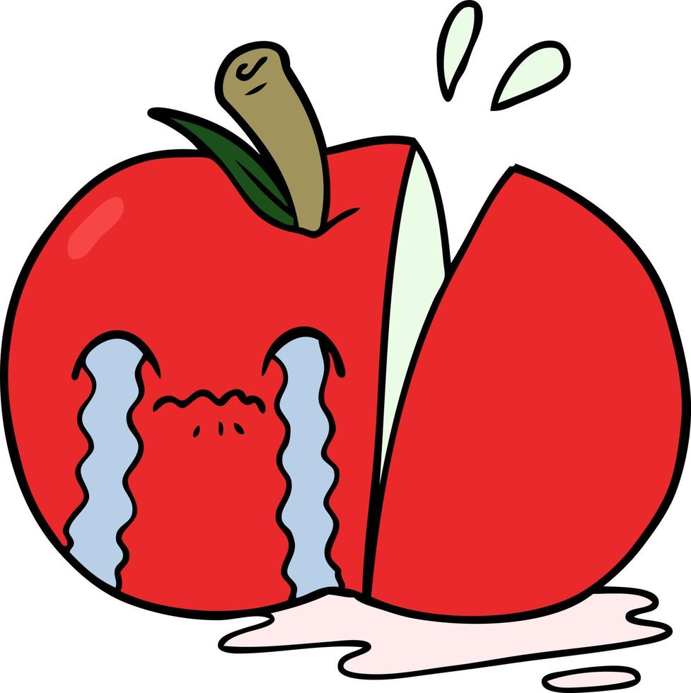 manzana en rodajas triste de dibujos animados vector