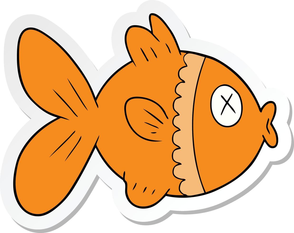 sticker of a cartoon goldfish vector