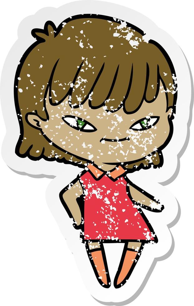 distressed sticker of a cartoon woman vector