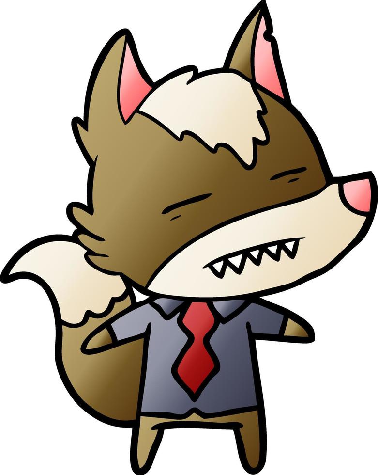 cartoon office wolf showing teeth vector