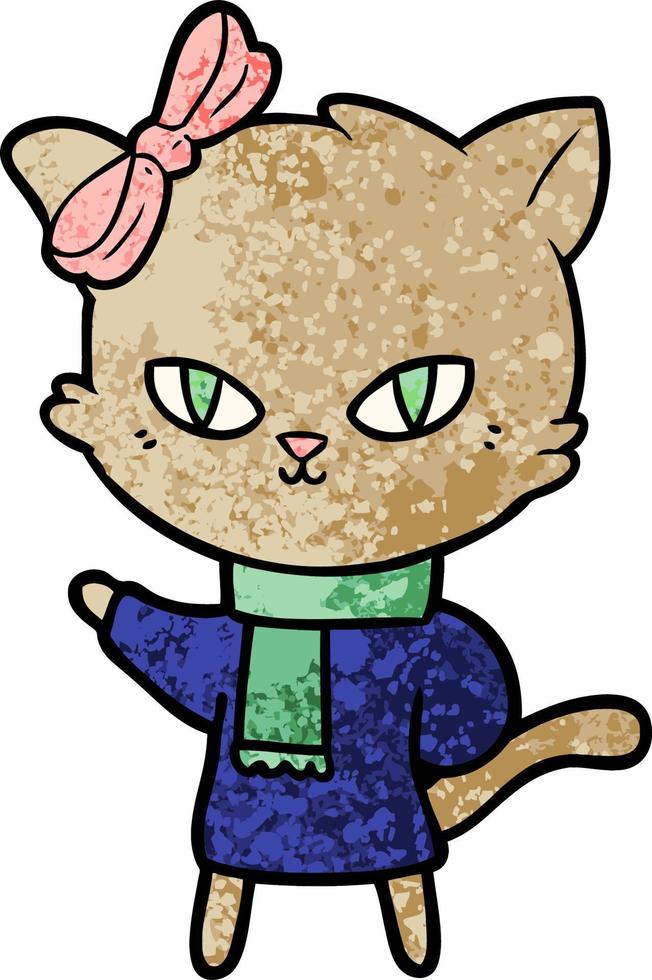 lindo gato de dibujos animados en ropa de invierno vector