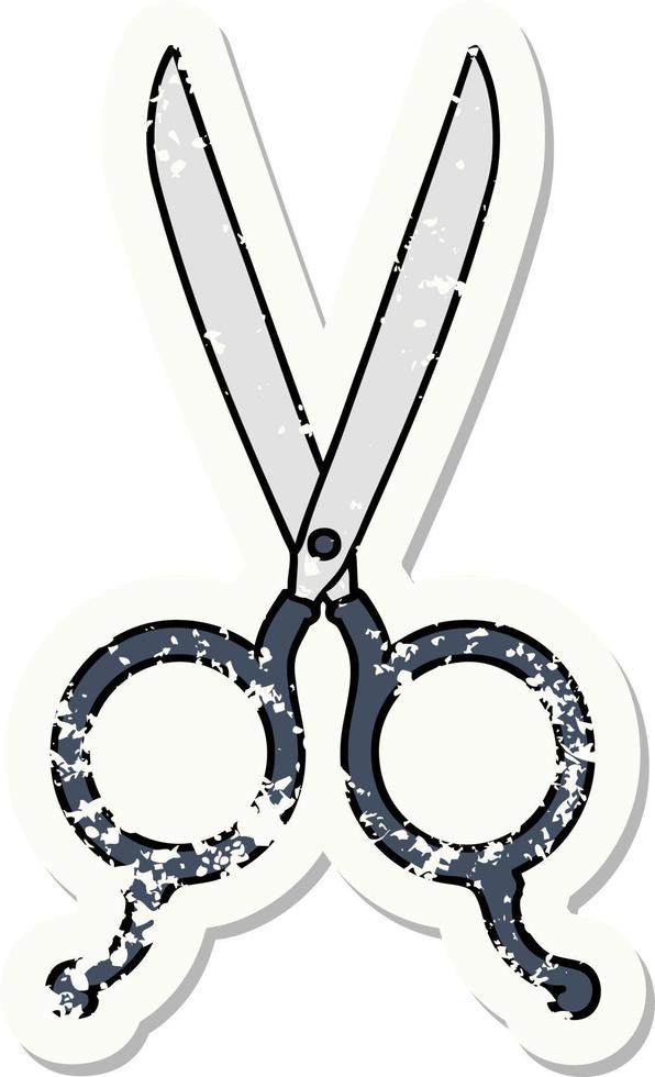 distressed sticker tattoo in traditional style of barber scissors vector