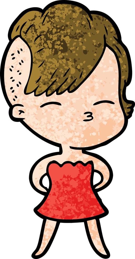 cartoon squinting girl in dress vector