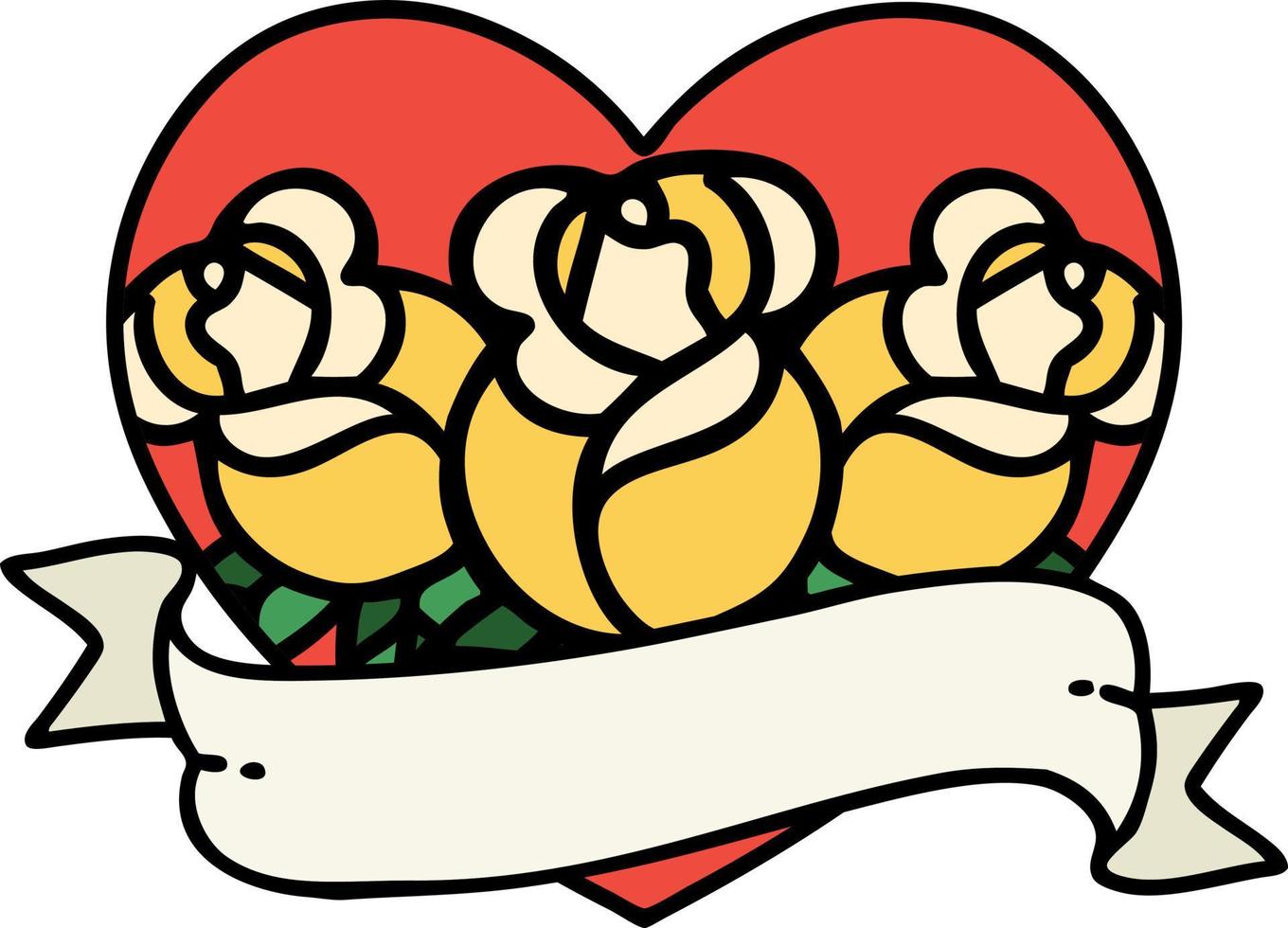 traditional tattoo of a heart and banner with flowers vector