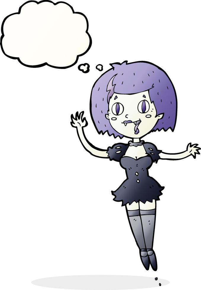 cartoon happy vampire girl with thought bubble vector