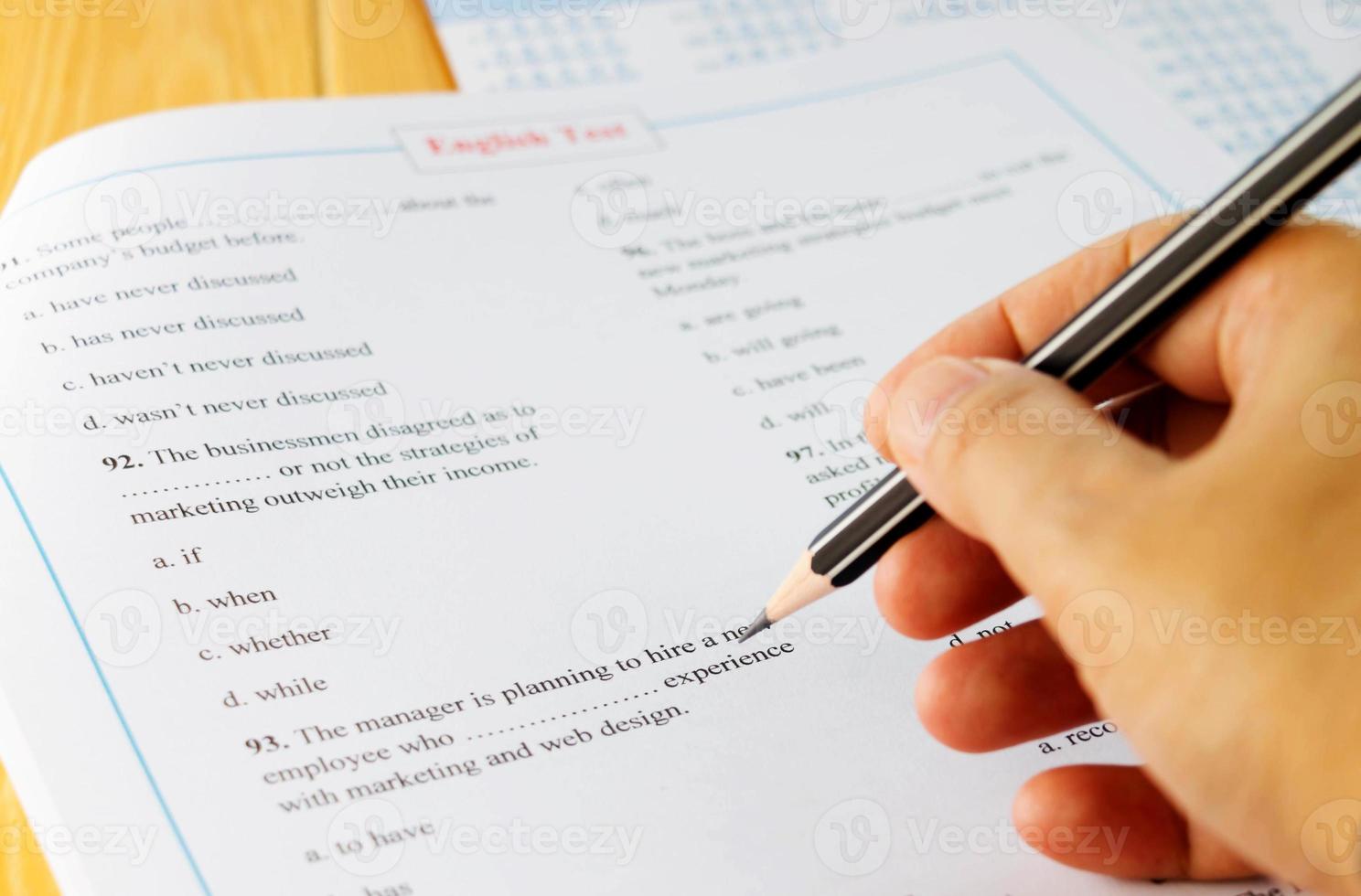 english exam on table photo