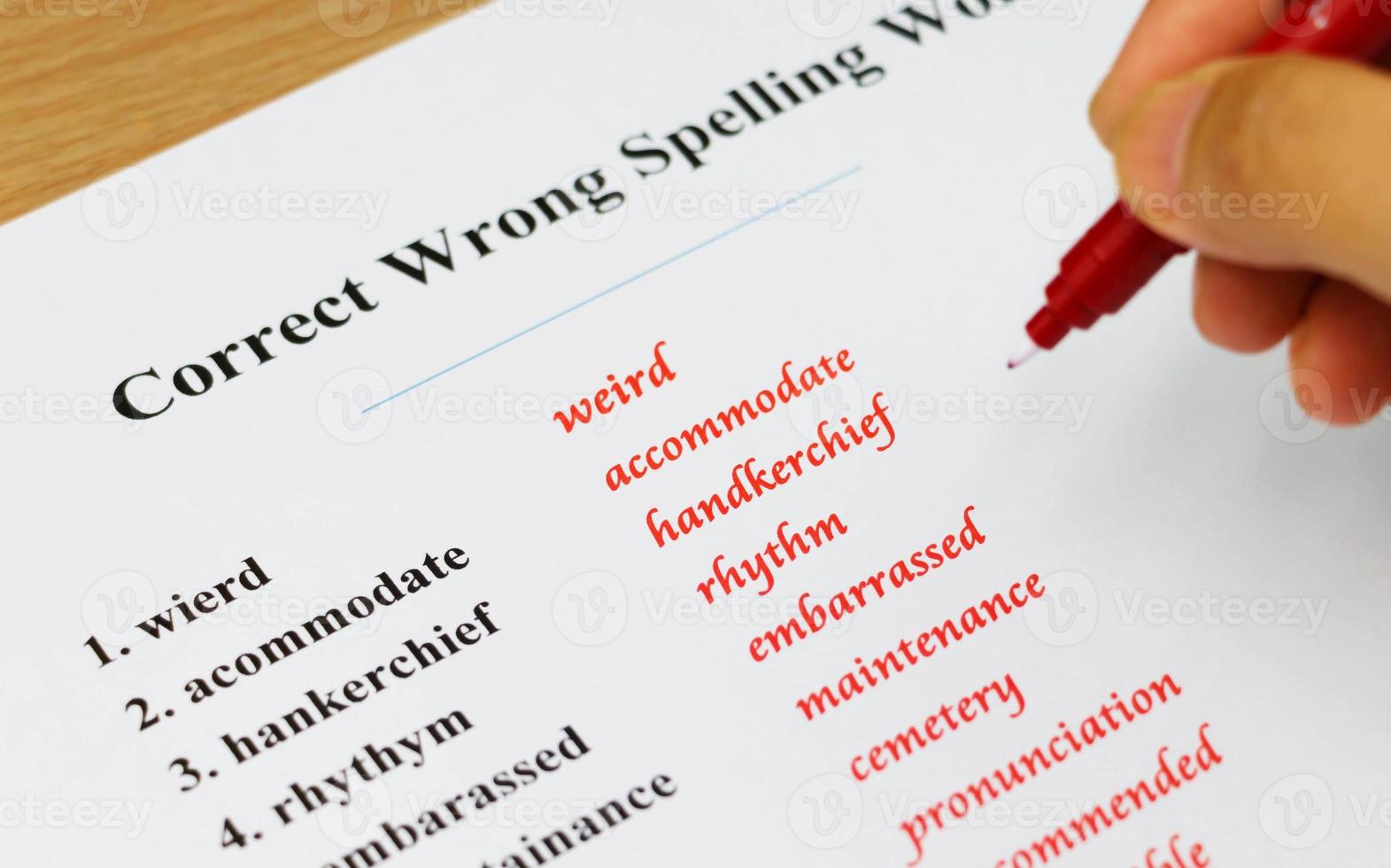 spelling sheet on table photo