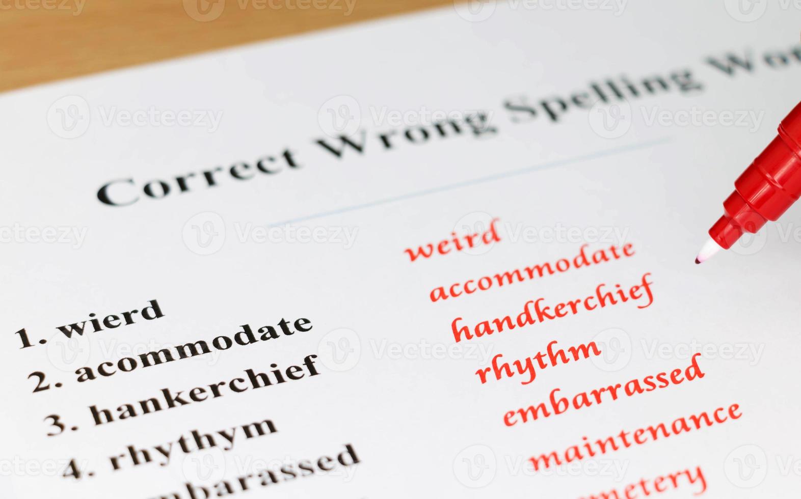 spelling sheet on table photo