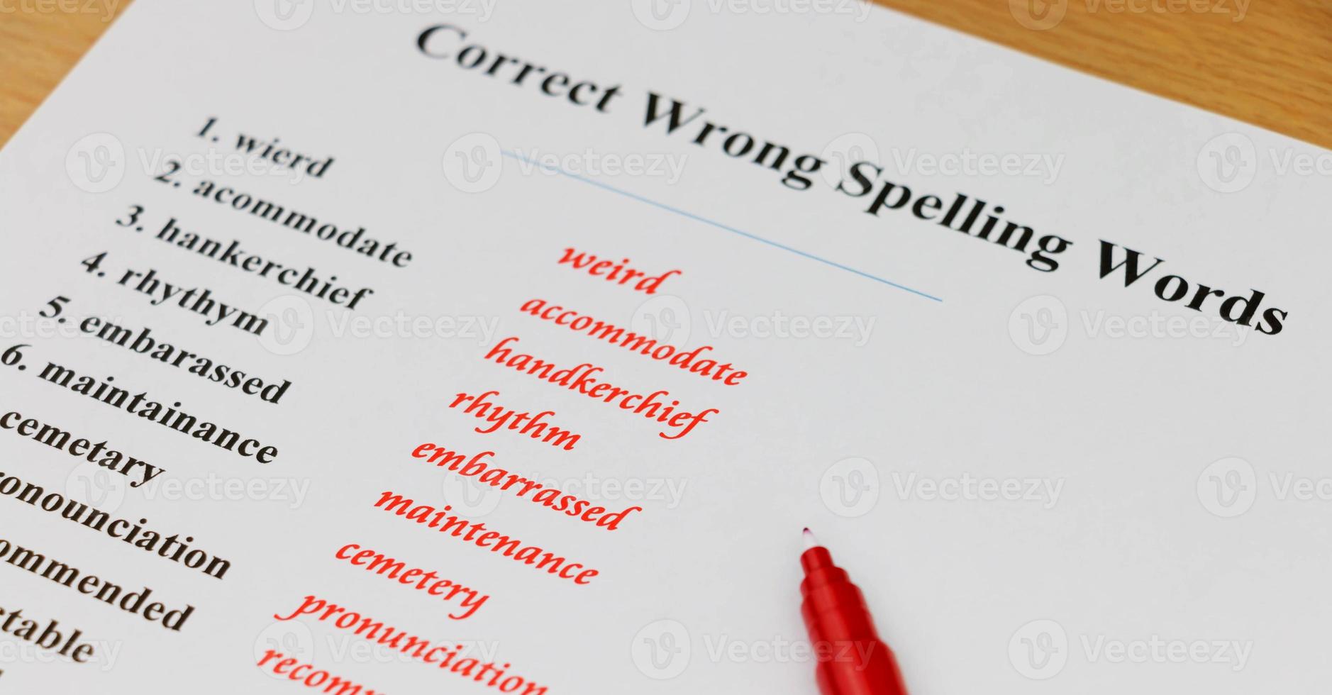 spelling sheet on table photo