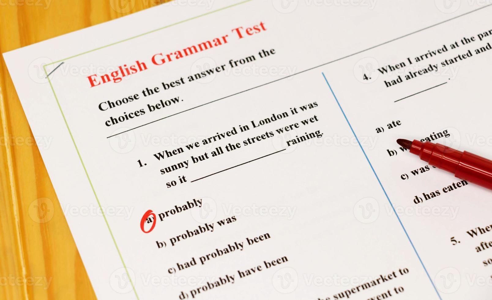 English grammar test sheet photo