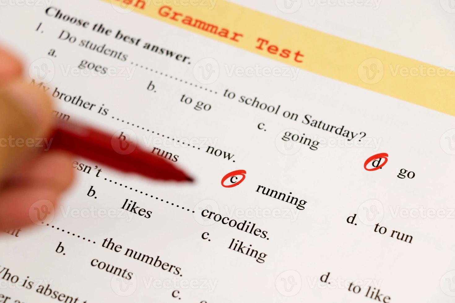 English grammar test sheet photo