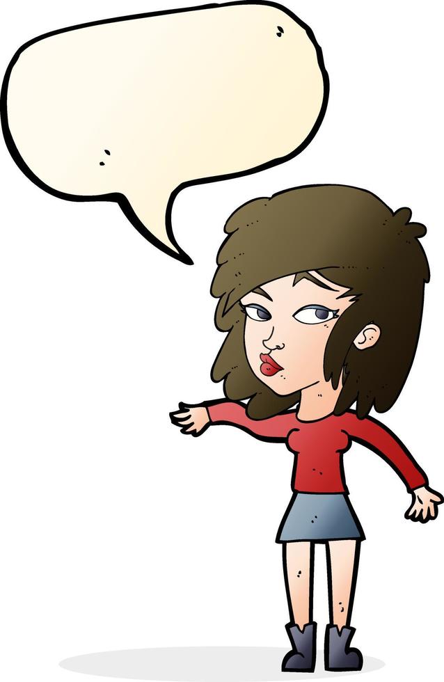 cartoon woman playing it cool with speech bubble vector