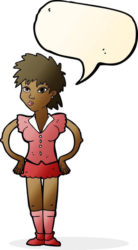 cartoon woman with hands on hips with speech bubble vector