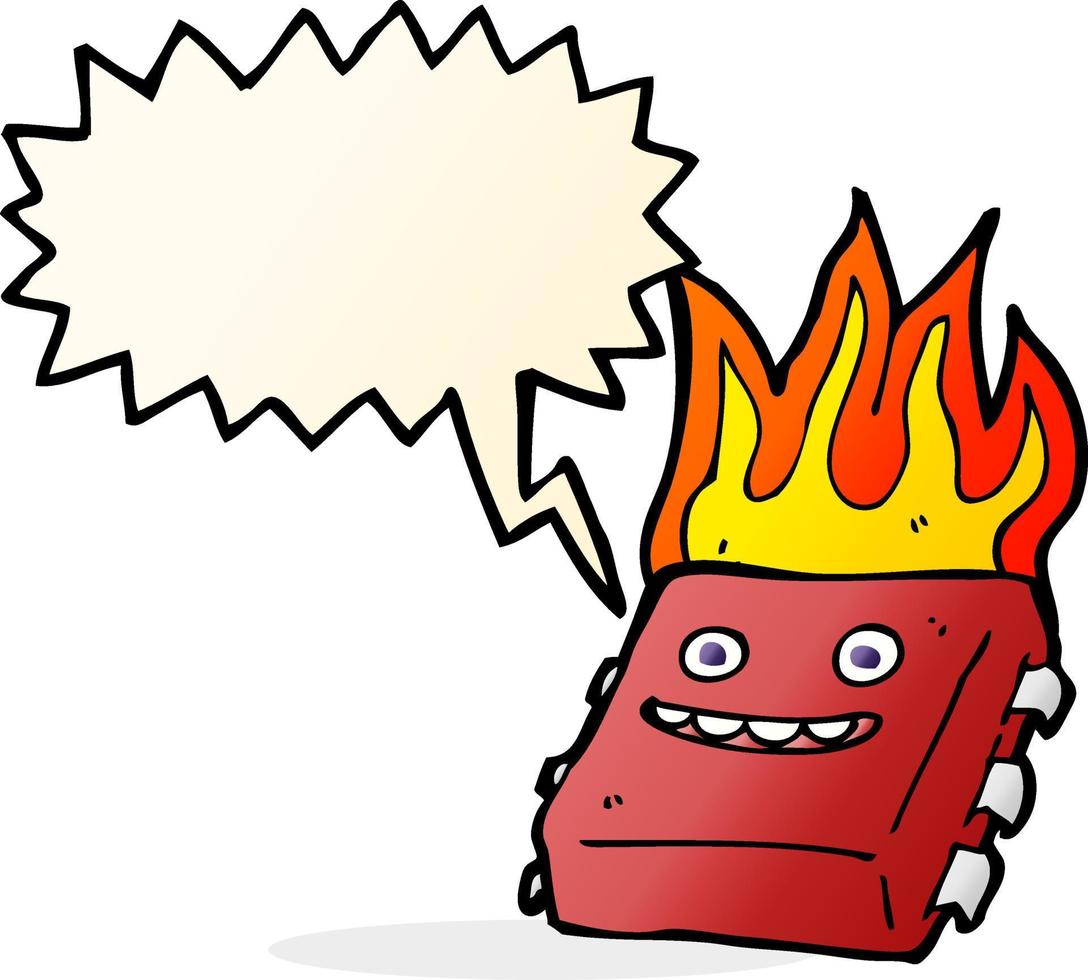cartoon red hot computer chip with speech bubble vector