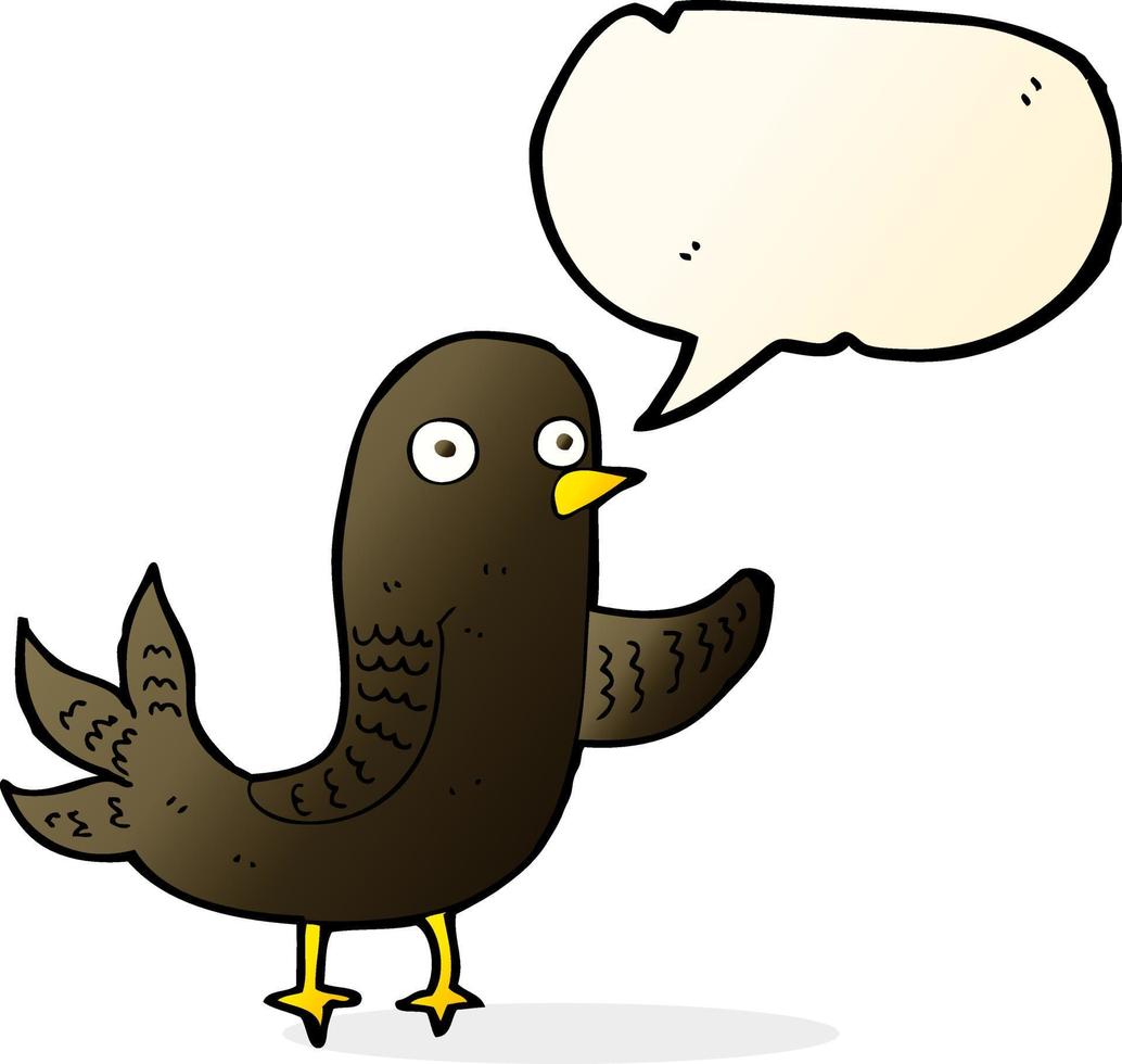 cartoon waving bird  with speech bubble vector