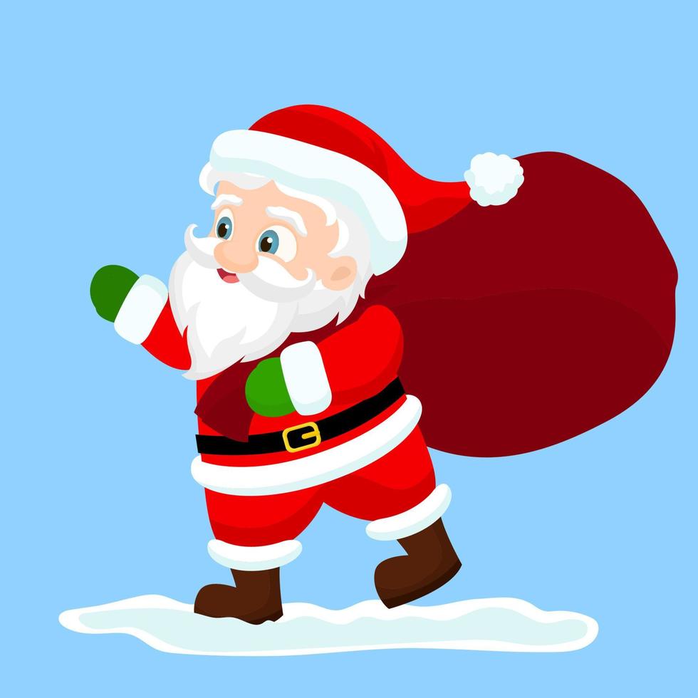 santa claus con bolsa roja llena de regalos vector